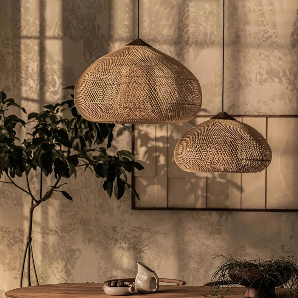 Woven Dome Rattan Pendant Light | Hardwired Ceiling Light for Dining Room