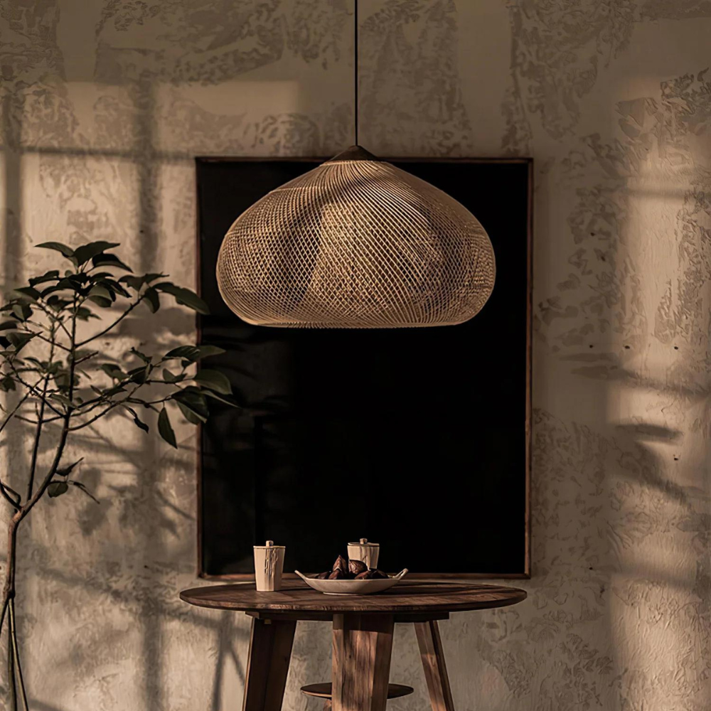 Woven Dome Rattan Pendant Light | Hardwired Ceiling Light for Dining Room
