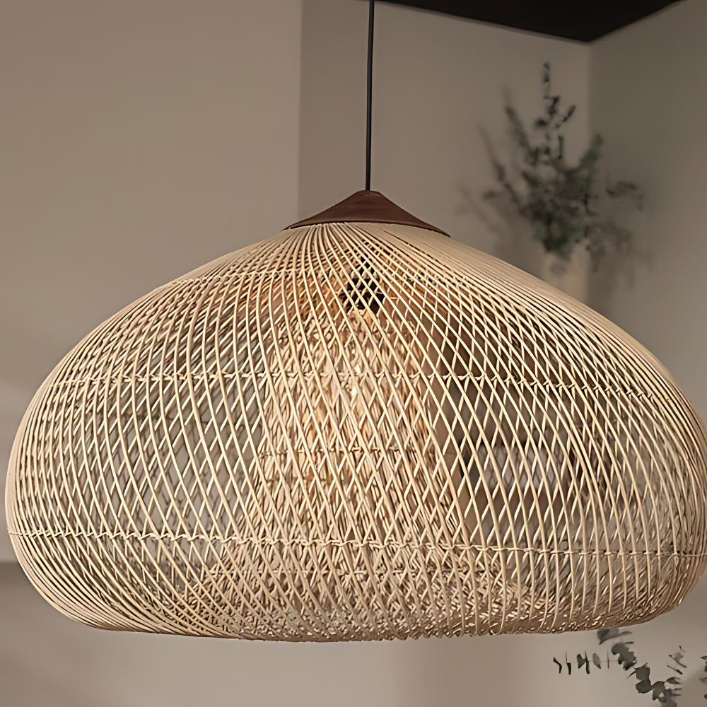 Woven Dome Rattan Pendant Light | Hardwired Ceiling Light for Dining Room
