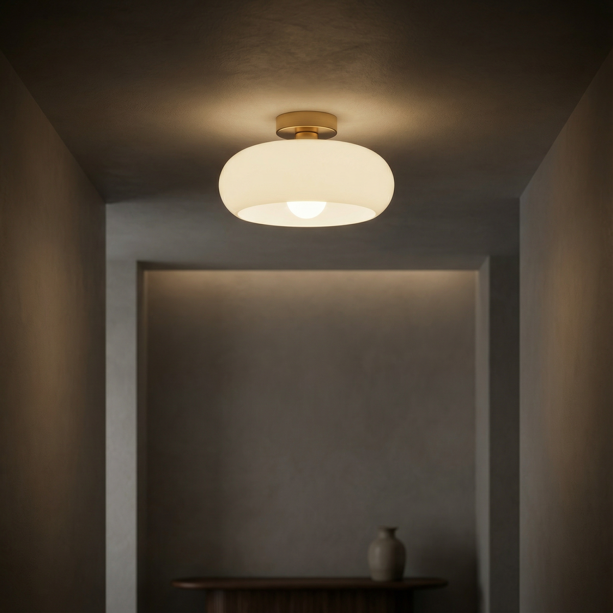 Vintage Amber Glass Flush Mount Ceiling Light with Brass Canopy | E27 Bulb Included for Living Room