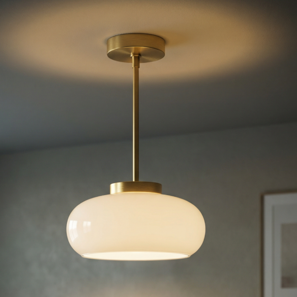 Vintage Amber Glass Flush Mount Ceiling Light with Brass Canopy | E27 Bulb Included for Living Room