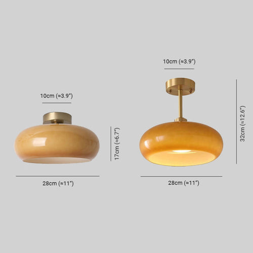 Vintage Amber Glass Flush Mount Ceiling Light with Brass Canopy | E27 Bulb Included for Living Room