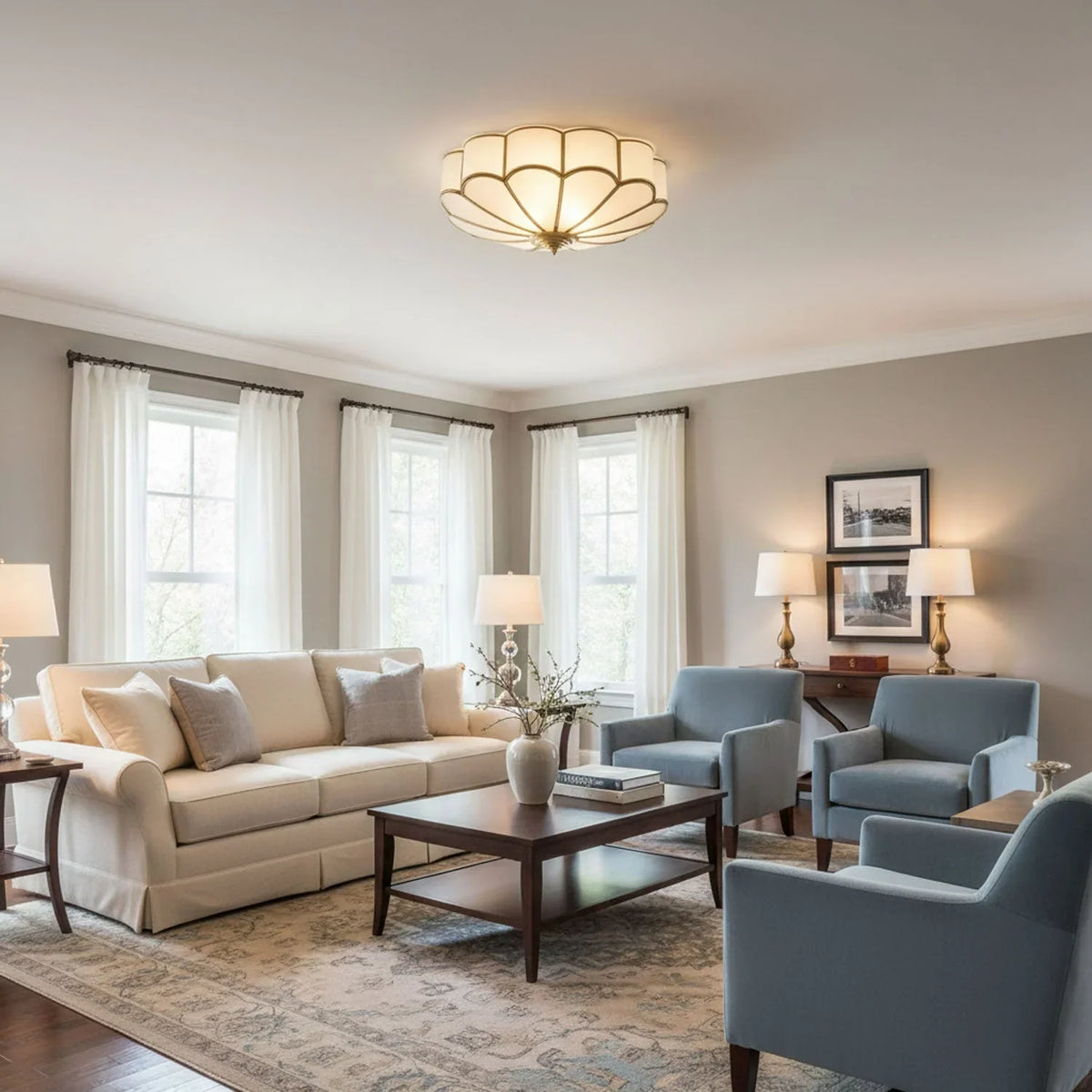Petal Glass Flush Mount Ceiling Light | Hardwired for Bedroom